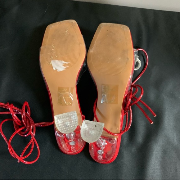 Square toe bow rhinestone clear lace up heels - Picture 5 of 7